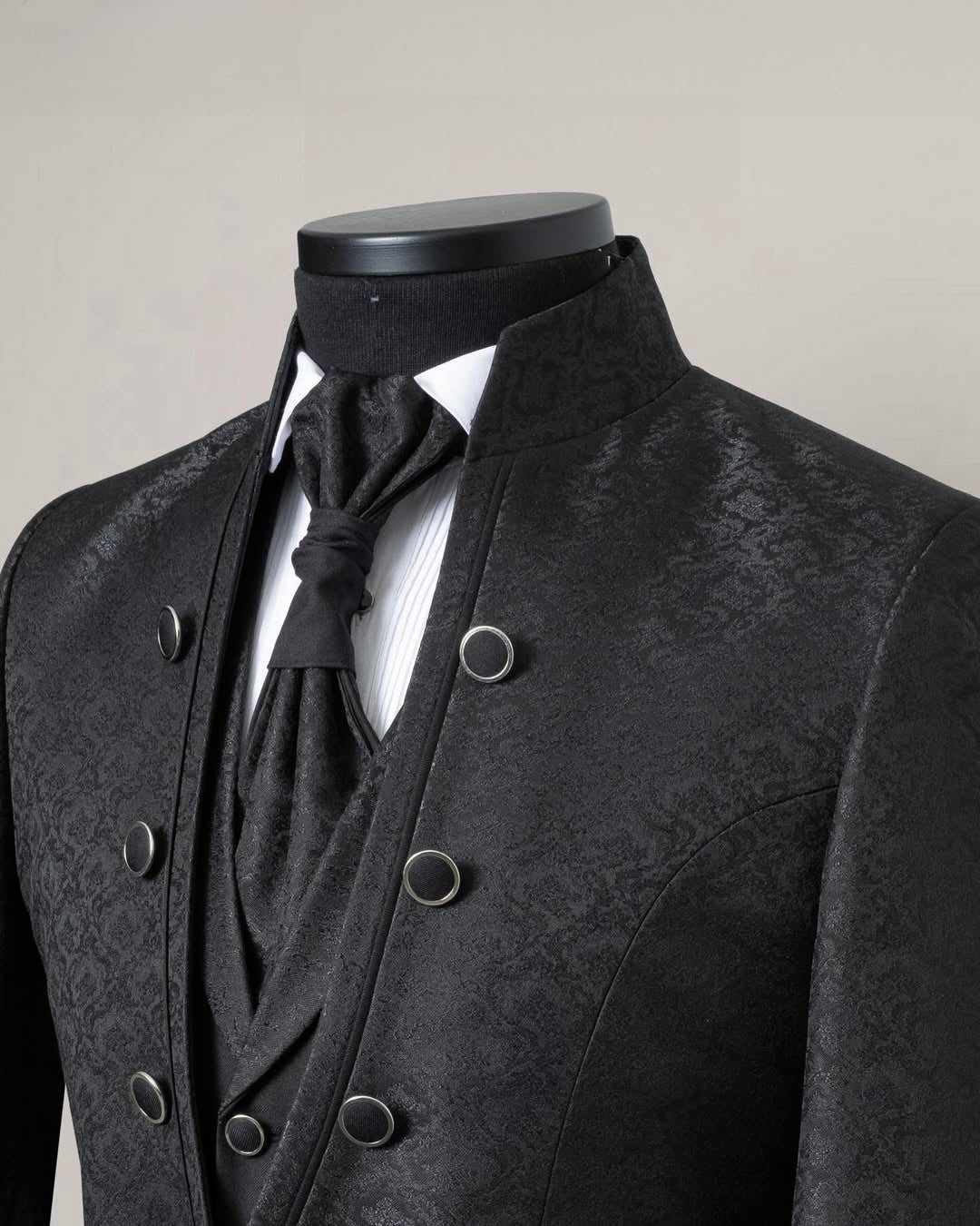 Slim Fit 3 Piece Black Jacquard Wedding Tuxedo with Waistcoat
