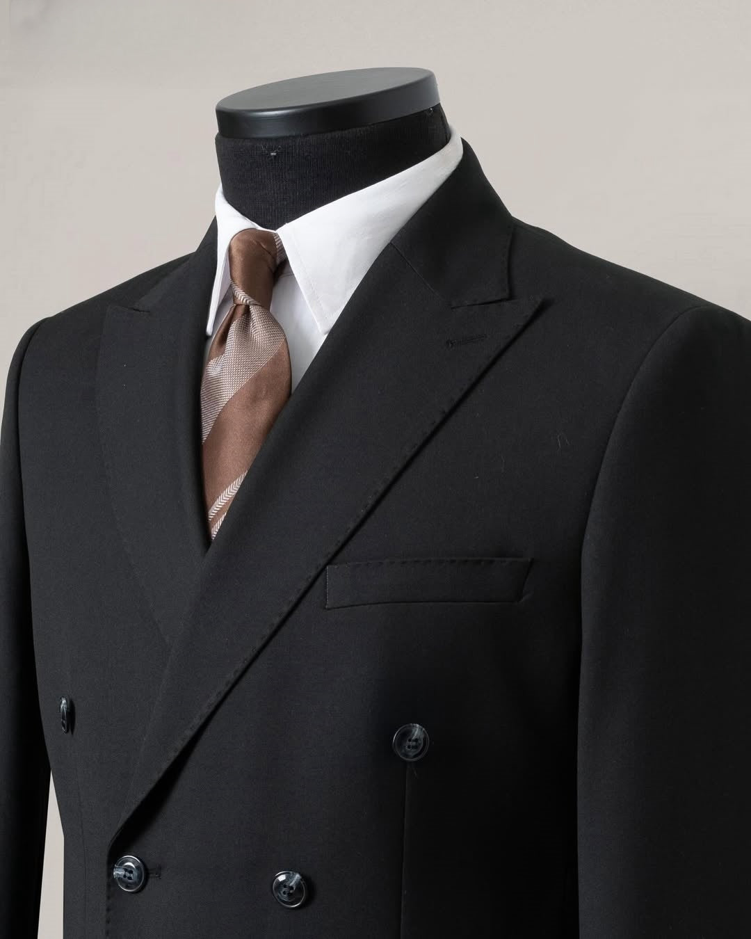 Formal Black Double Breasted Business Suit with Patch Pockets