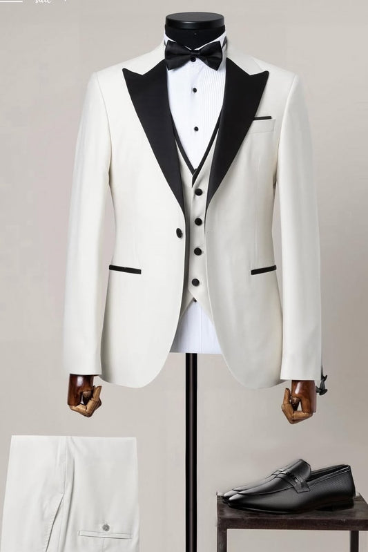 Popular 3 Piece White Men's Wedding Suit with Waistcoat