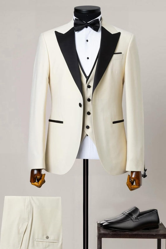 Stylish 3 Piece Light Champagne Men's Wedding Suit