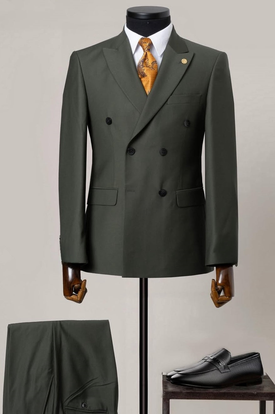 Fashion Dark Army Green Double Breasted Men's Formal Suit