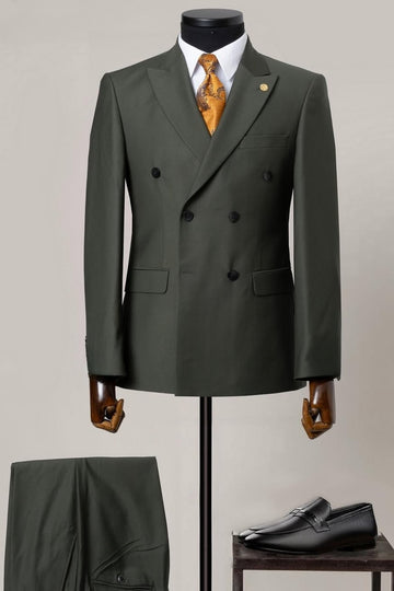 Fashion Dark Army Green Double Breasted Men's Formal Suit