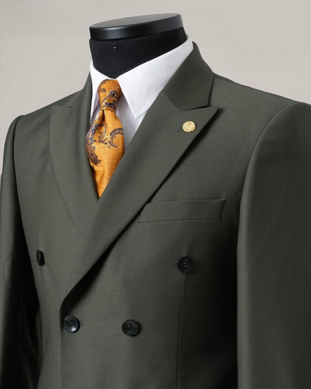 Fashion Dark Army Green Double Breasted Men's Formal Suit