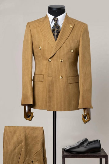 Orange Pinstripe Double Breasted Suit with Gold Buttons