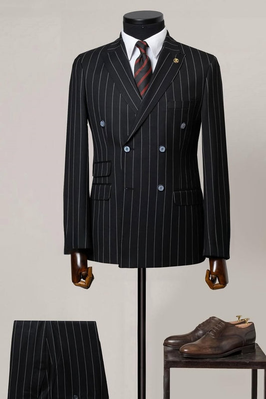 Gentle Pinstripe Double Breasted Black Men's Business Suit
