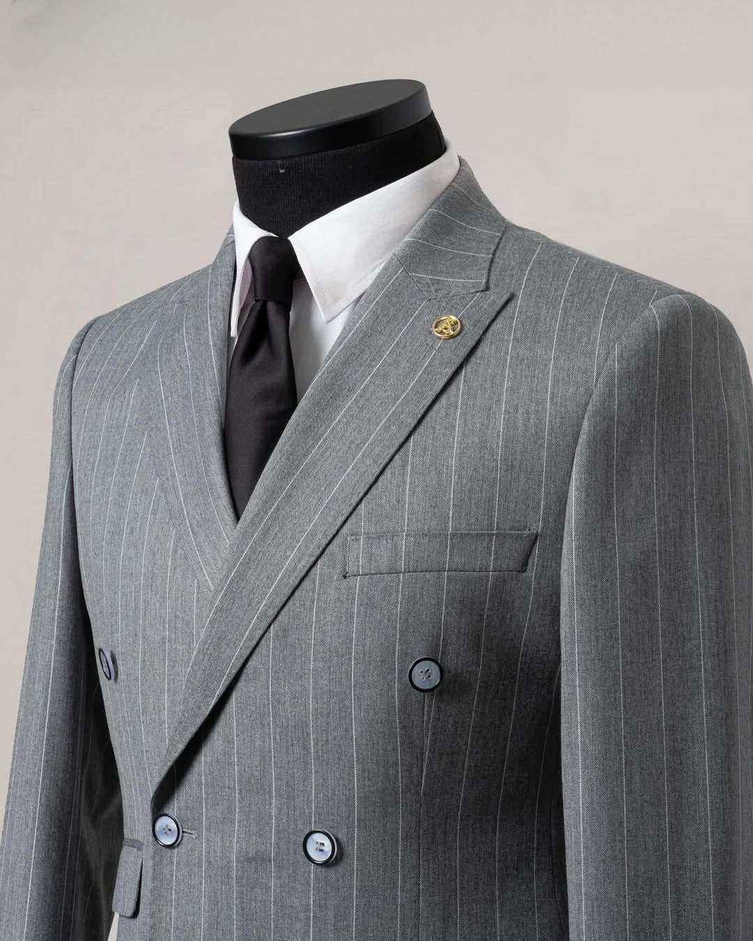 Bespoke Pinstripe Double Breasted Gray Men's Business Suit
