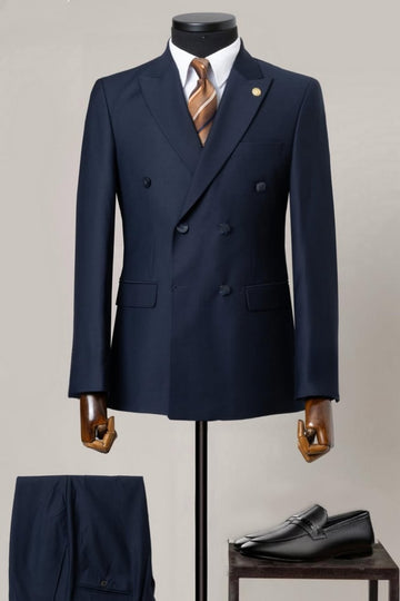 Classic Dark Navy Double Breasted Men's Business Suit