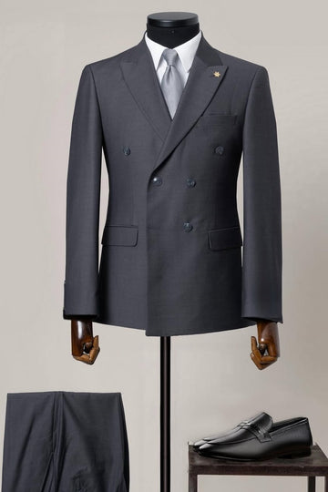 Close-fitting Dark Gray Double Breasted Business Suit