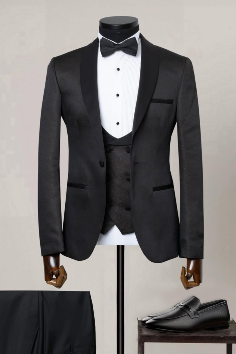 Classic Black 3 Pieces Shawl Lapel Slim Fit Wedding Suit