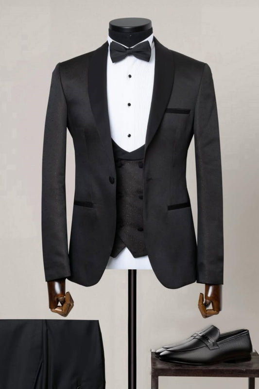 Classic Black 3 Pieces Shawl Lapel Slim Fit Wedding Suit