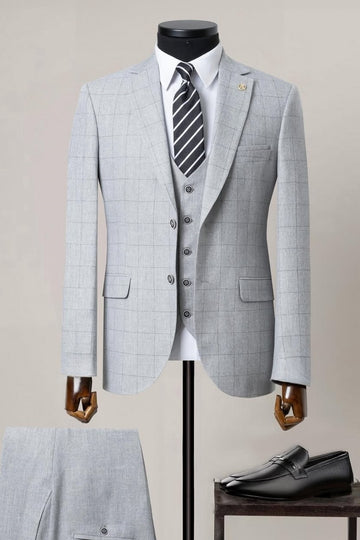Gray Three Pieces Plaid Notched Lapel Men Suits for Business