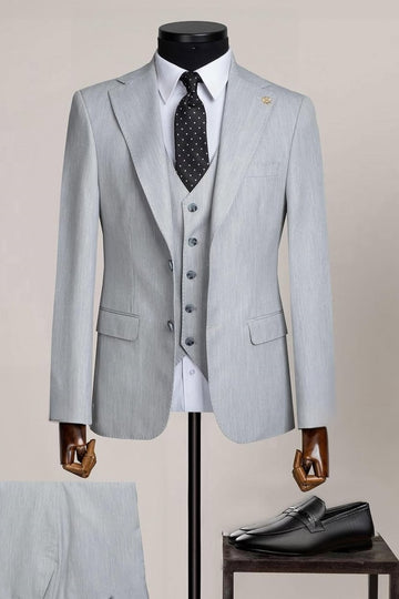 Gray 3 Pieces Notched Lapel Slim Fit Men Suit for Business