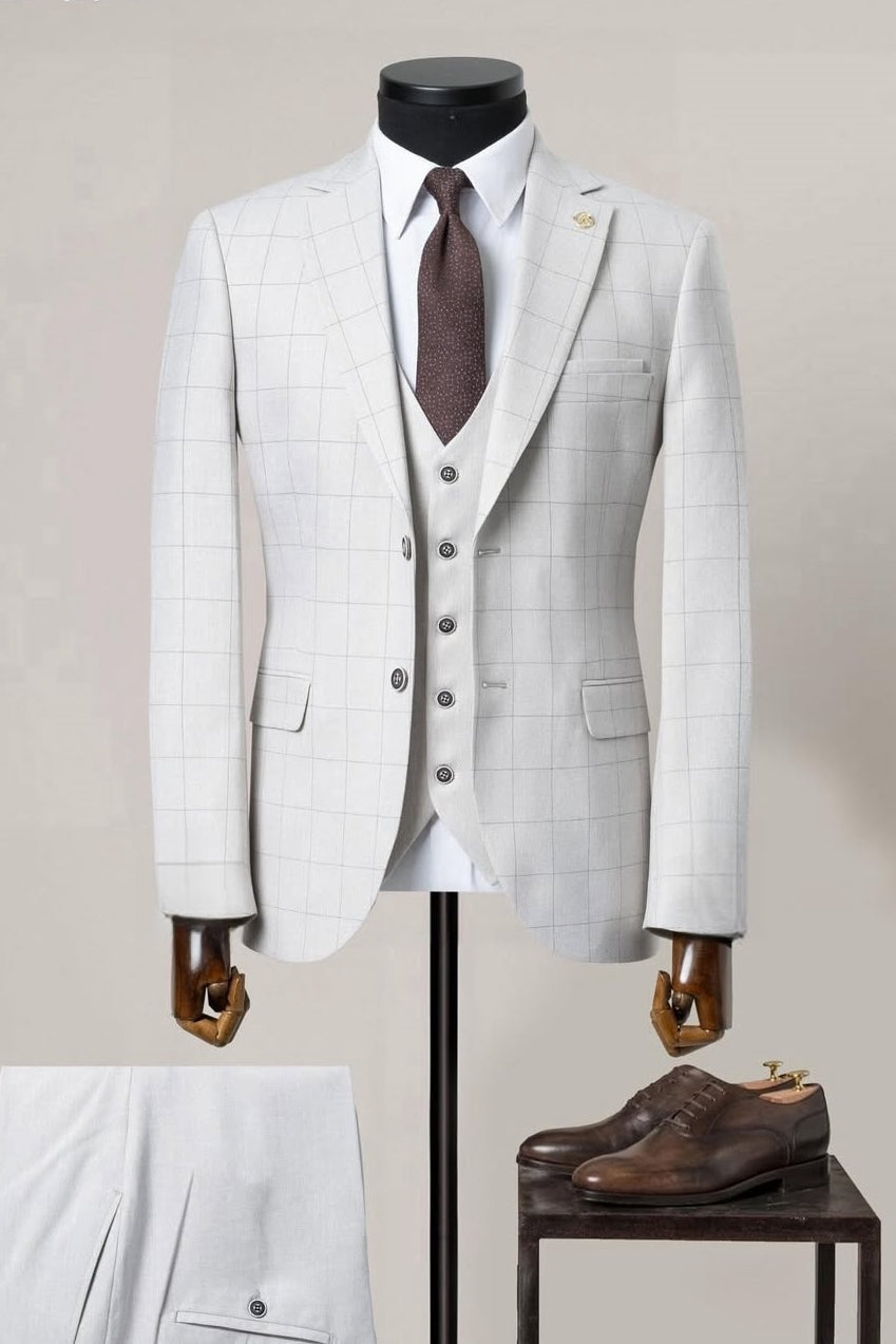 New In White Plaid 3 Pieces Business Men Suits