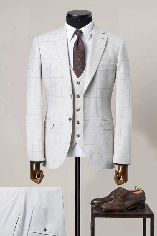 New In White Plaid 3 Pieces Business Men Suits