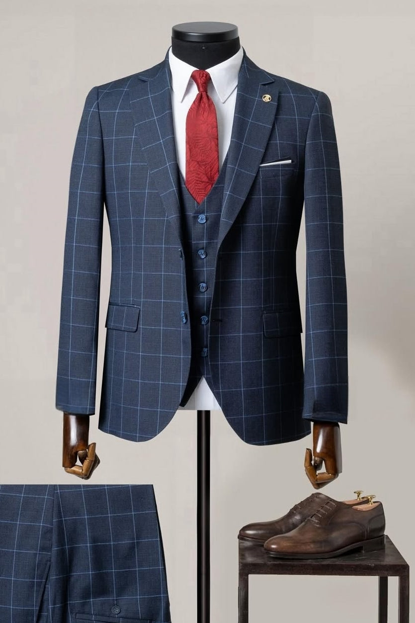 Dark Gray Plaid 3 Pieces Slim Fit Business Men Suits