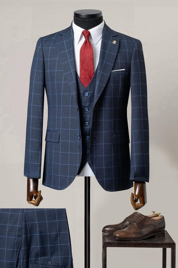 Dark Gray Plaid 3 Pieces Slim Fit Business Men Suits