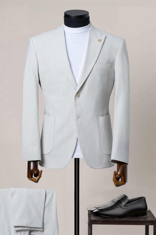 Summer Beach Linen Peaked Lapel Simple Wedding Suit