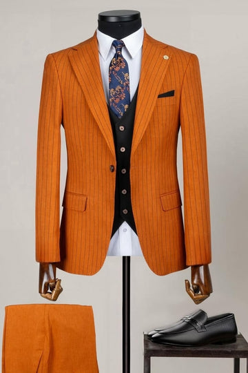 Stylish Orange Striped Business Suits with Black Waistcoat