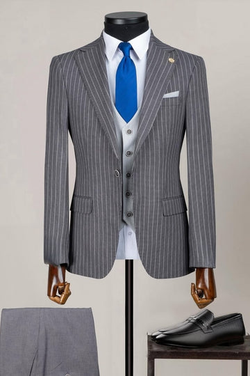 Gray Striped Business Suits with Waistcoat