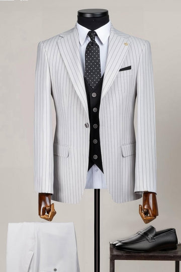 White Striped Business Suits with Black Waistcoat