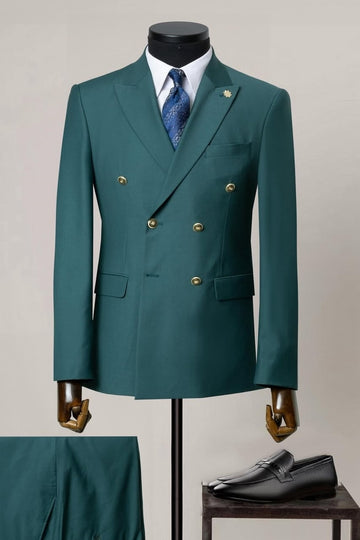 Green Double Breasted Peaked Lapel Prom Suits for Boy