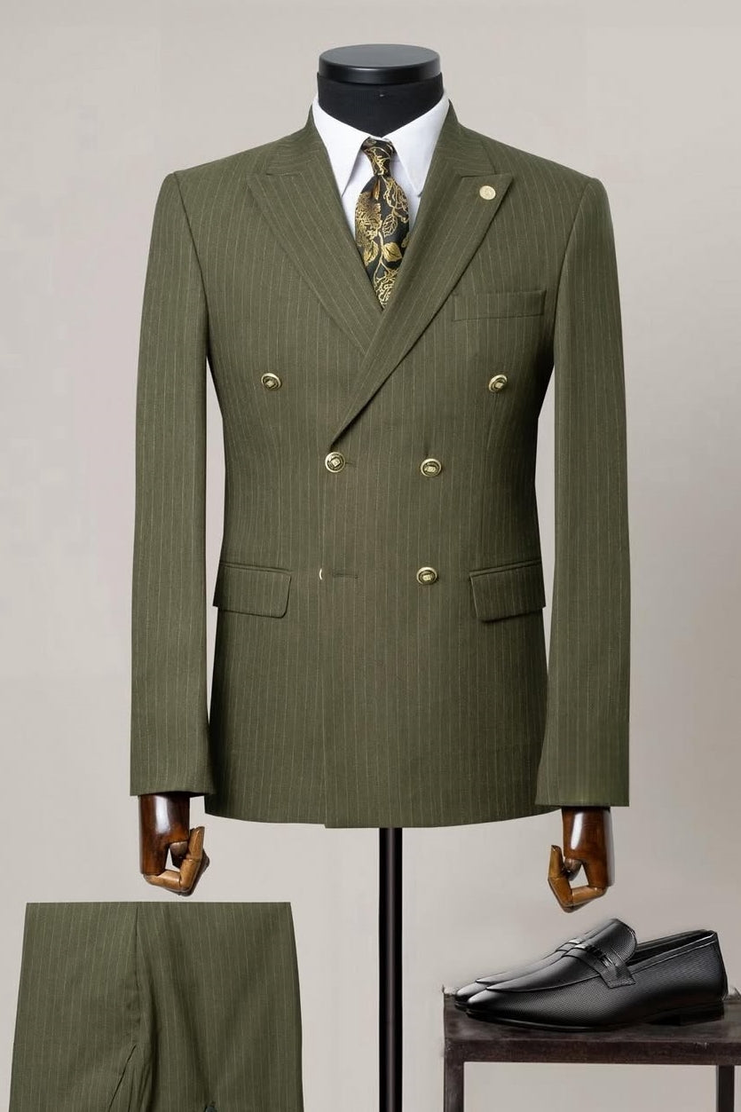 Lime Green Double Breasted Pinstripe Suits for Business