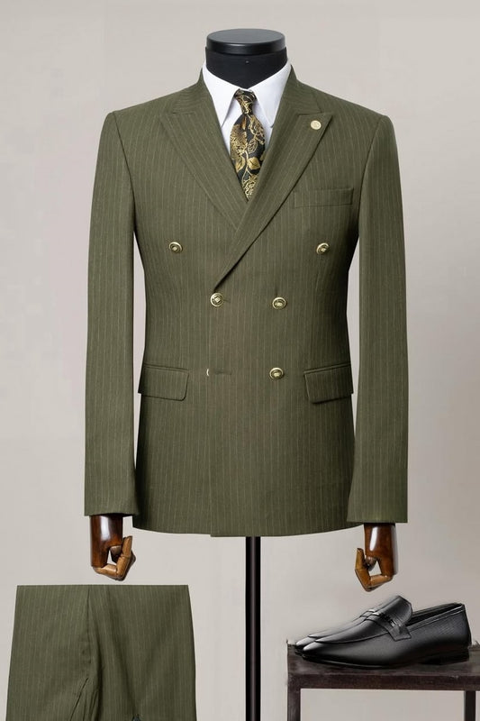 Lime Green Double Breasted Pinstripe Suits for Business