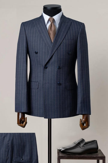 Dark Gray Double Breasted Pinstripe Business Men Suit