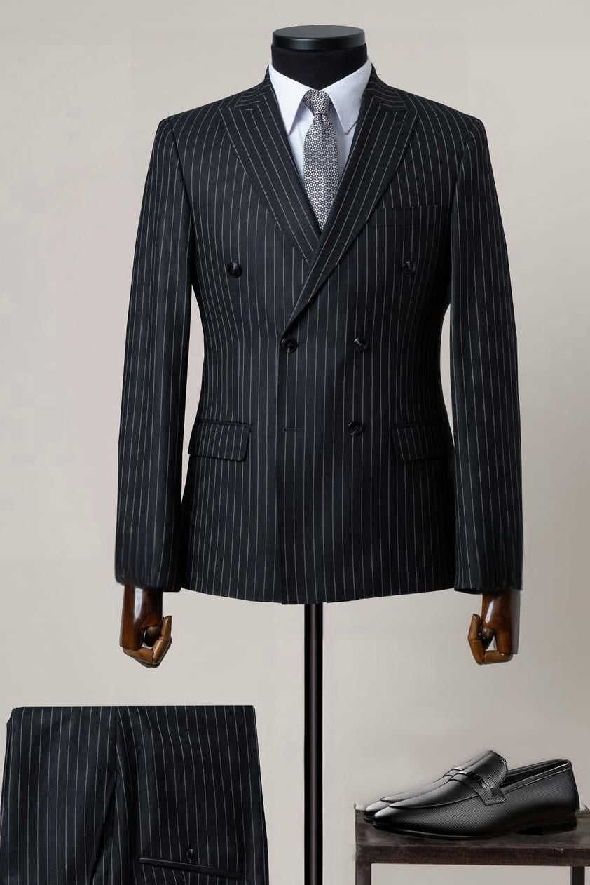 Classic Double Breasted Pinstripe Business Men Suit