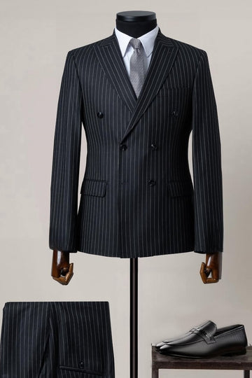 Classic Double Breasted Pinstripe Business Men Suit