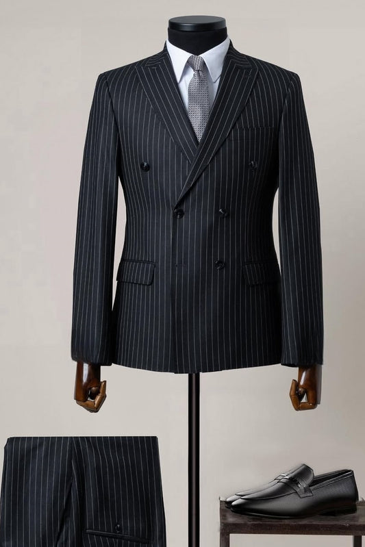 Classic Double Breasted Pinstripe Business Men Suit