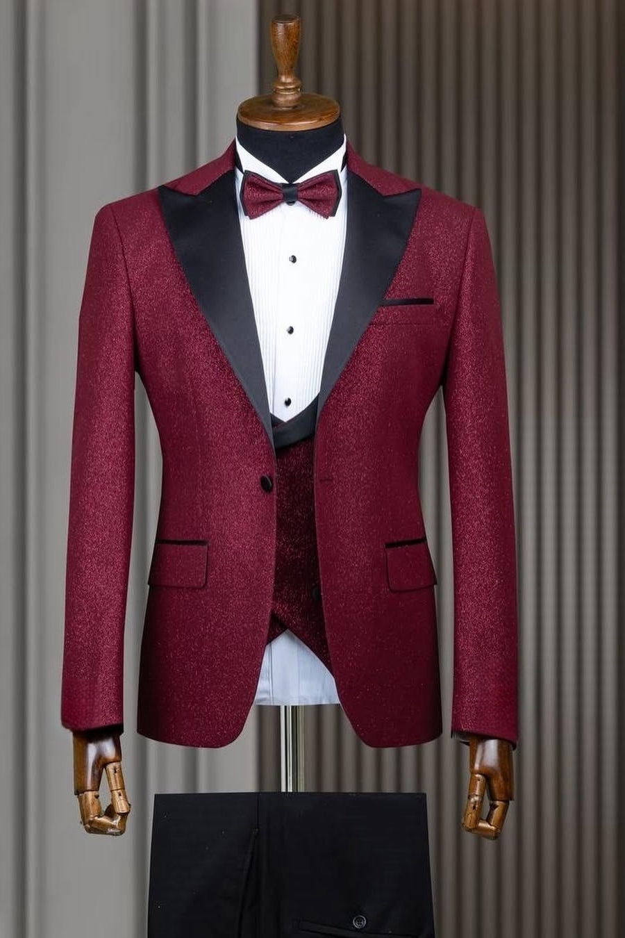 Bling Red 3 Pieces Peaked Lapel Prom Suit with Waistcoat