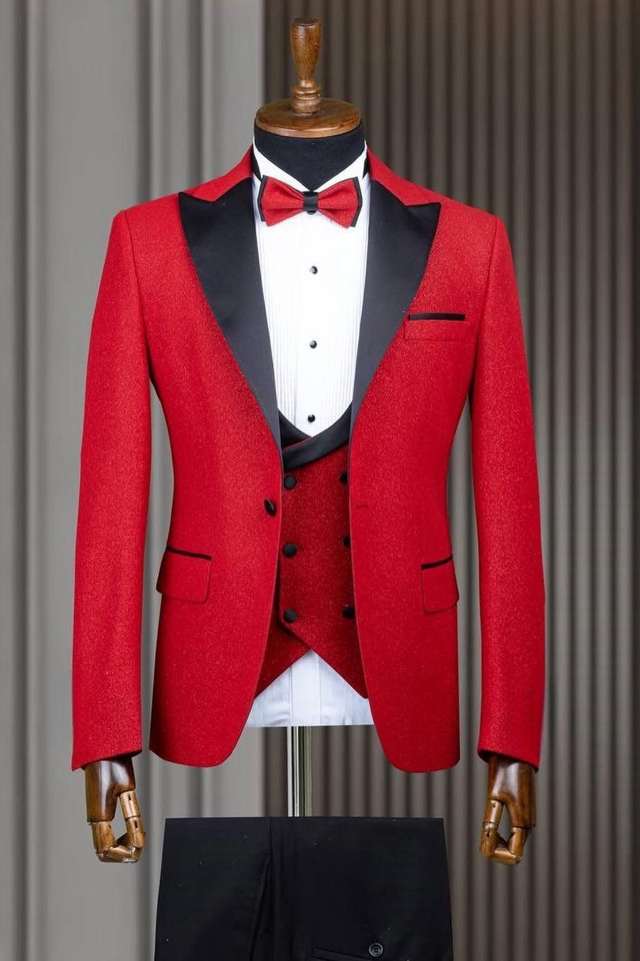 Hot Red 3 Pieces Close Fitting Prom Suit with Waistcoat