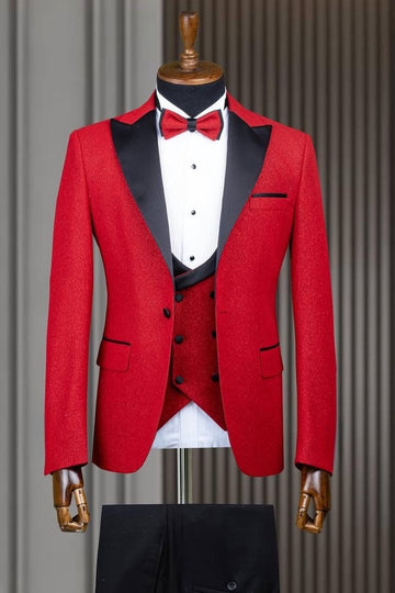 Hot Red 3 Pieces Close Fitting Prom Suit with Waistcoat