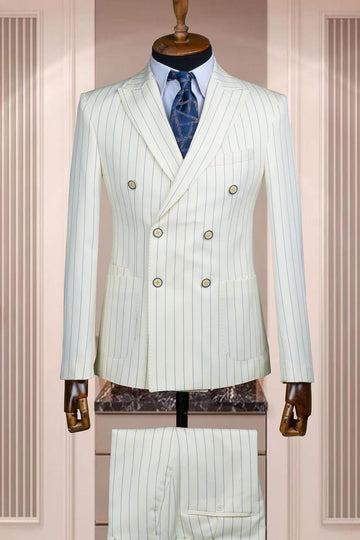 White Double Breasted Pinstripe Bespoke Business Suits