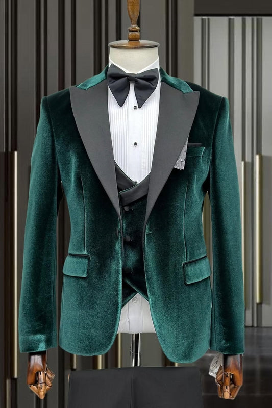 Dark Green Velvet 3 Pieces Close Fitting Prom Suits for Men
