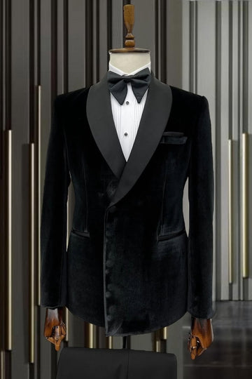 Black One Button Velvet Shawl Lapel Wedding Suits