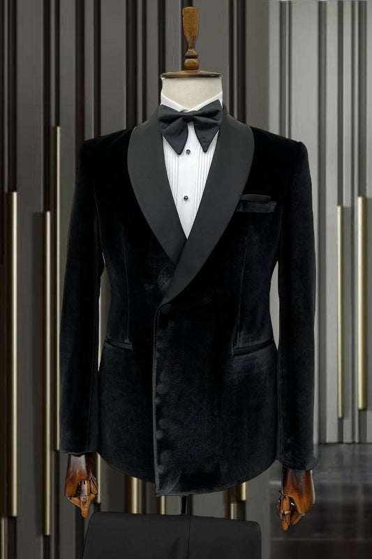 Black One Button Velvet Shawl Lapel Wedding Suits