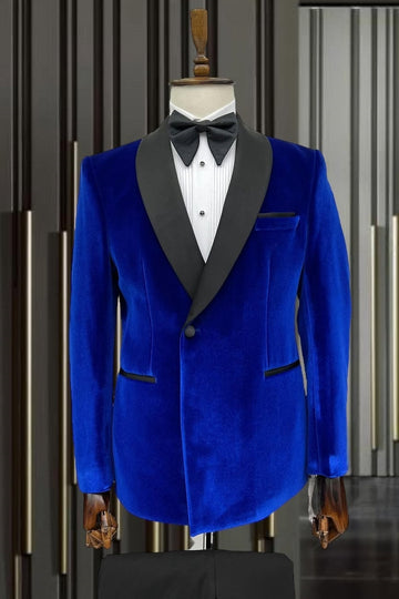 Royal Blue One Button Velvet Shawl Lapel Wedding Suits