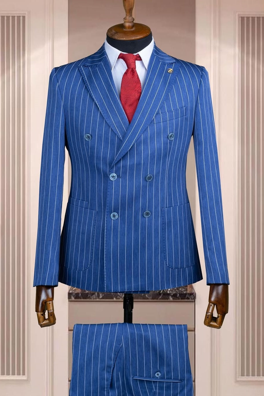 Cool Blue Double Breasted Pinstripe Bespoke Business Suits