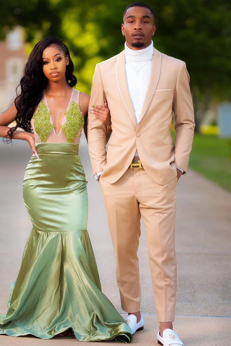 Trendy Nude Pink One Button Shawl Lapel Prom Suit