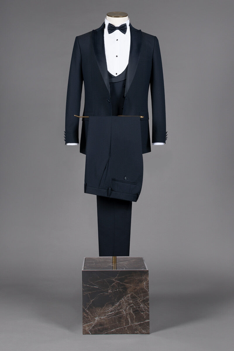 Navy Blue Shawl Lapel 3-Piece Bespoke Wedding Groom Suits