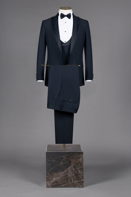 Navy Blue Shawl Lapel 3-Piece Bespoke Wedding Groom Suits