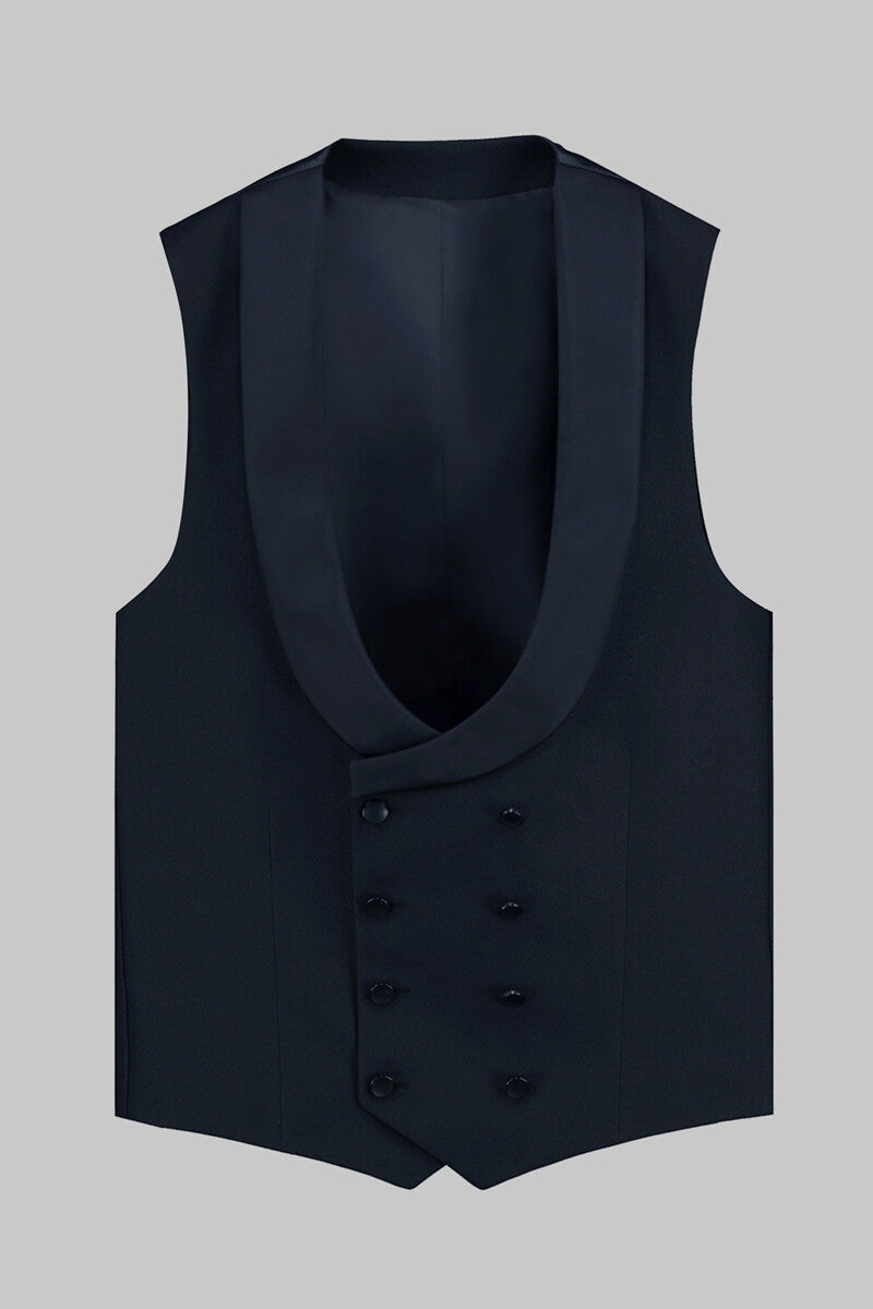 Navy Blue Shawl Lapel 3-Piece Bespoke Wedding Groom Suits