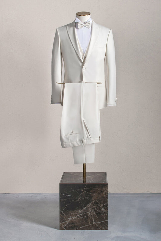 Simple White Peak Lapel 3-Piece Business Suits