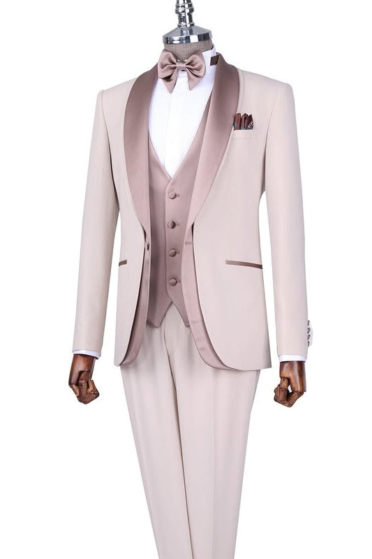 Nude Pink 3-Piece Shawl Lapel Men Suits for Groom