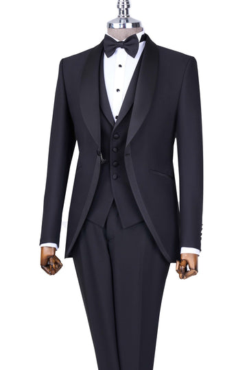 Black 3-Piece Shawl Lapel Men Suits for Groom