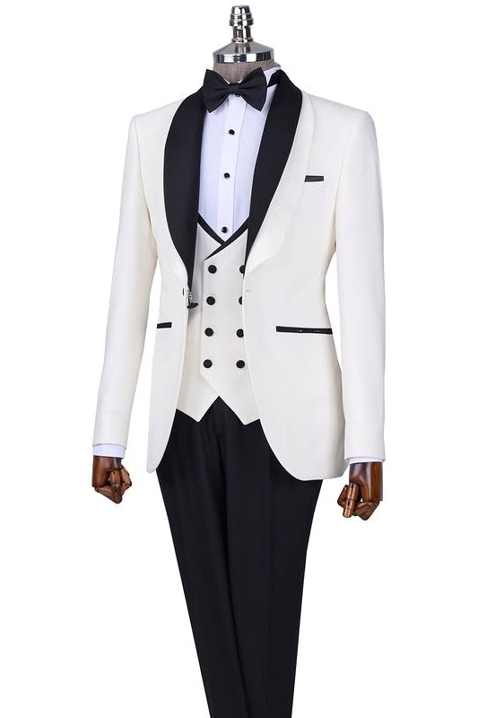 Fashion White 3-Piece Wedding Tuxedos with Black Pants