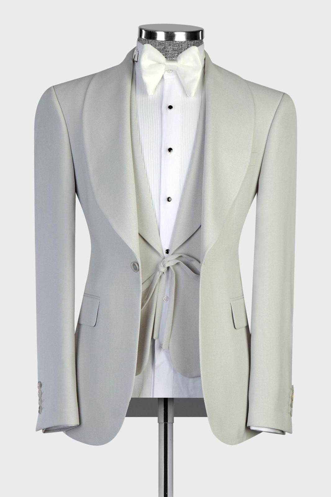 Beige 3-Piece Shawl Lapel Wedding Suit with Vest