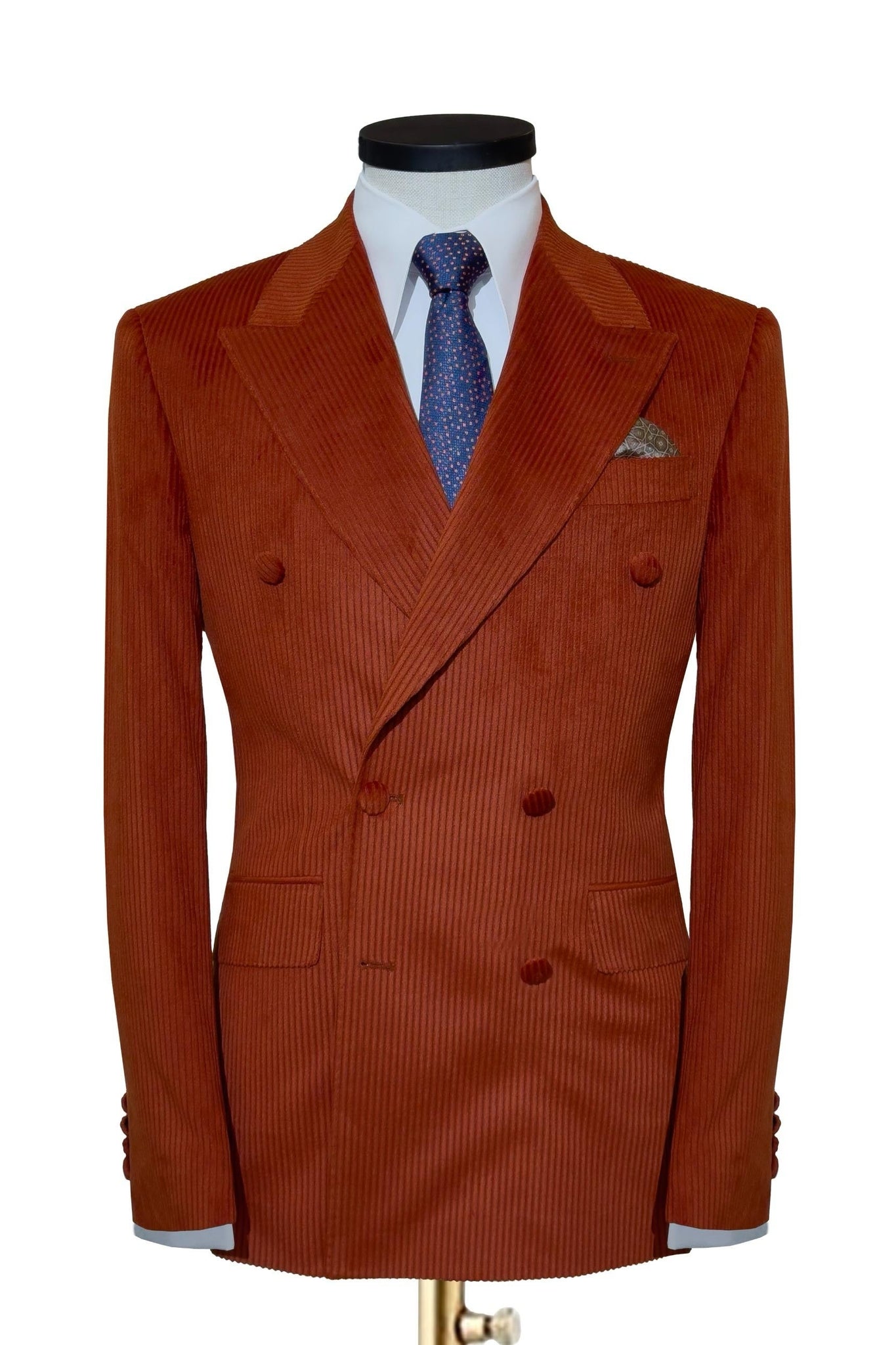 Fashion Brick Red Corduroy Double Breasted Business Suits